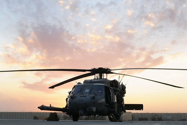 Military helicopter on the runway