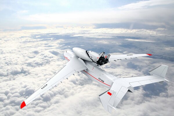 A white plane above a dense layer of clouds