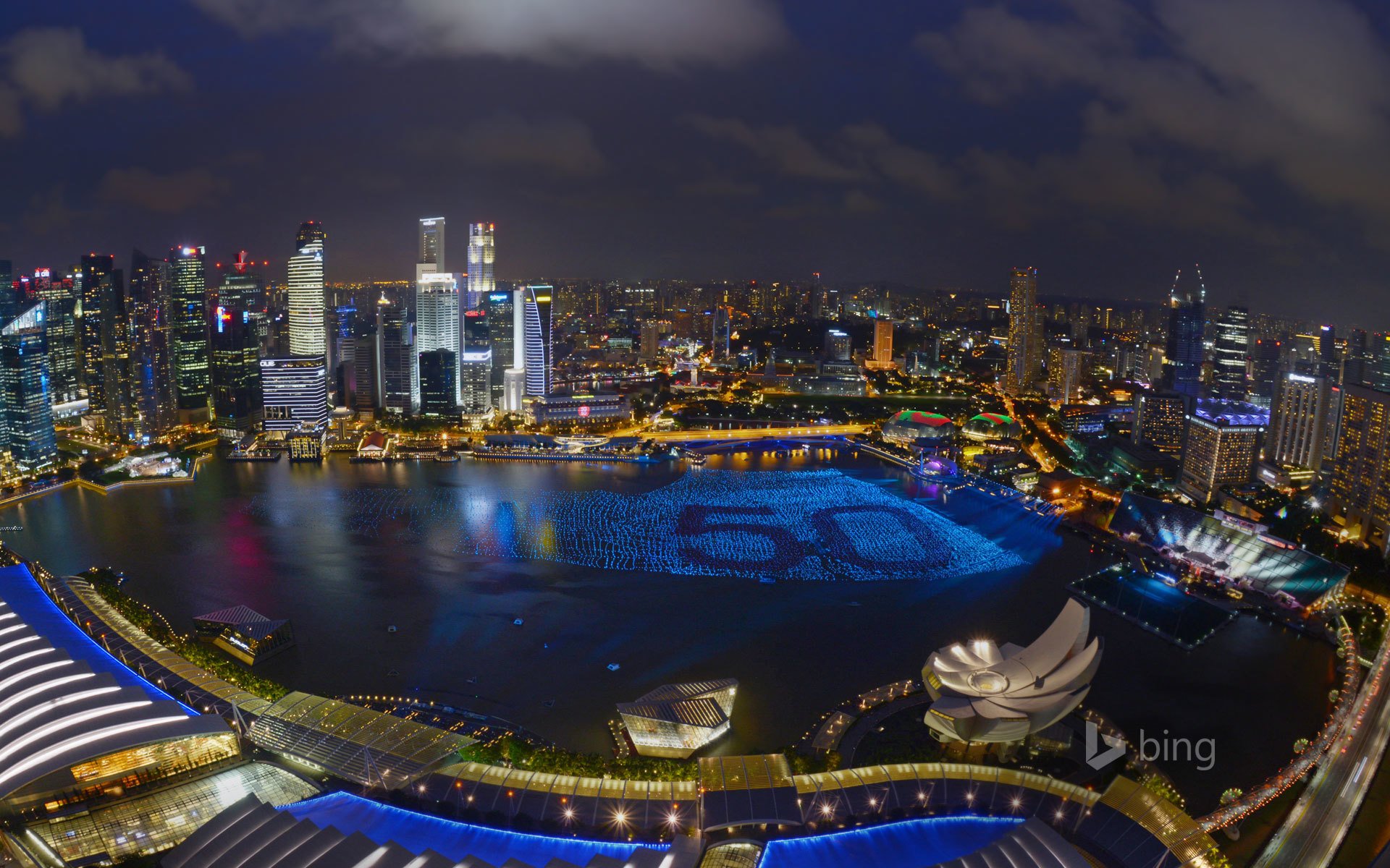 dzień niepodległości singapur 09.08.2015 noc światła domy marina bay