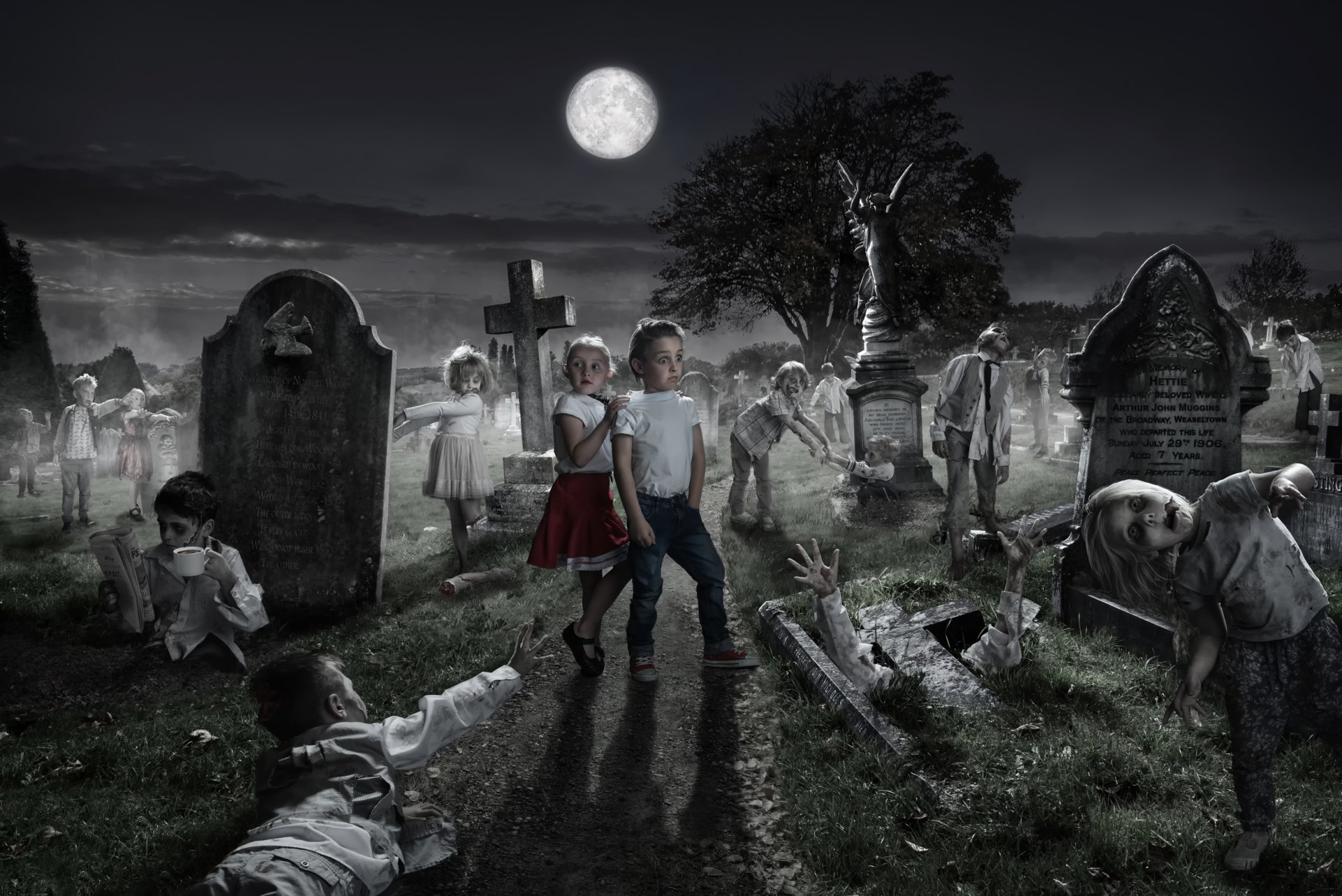 feliz halloween cementerio noche