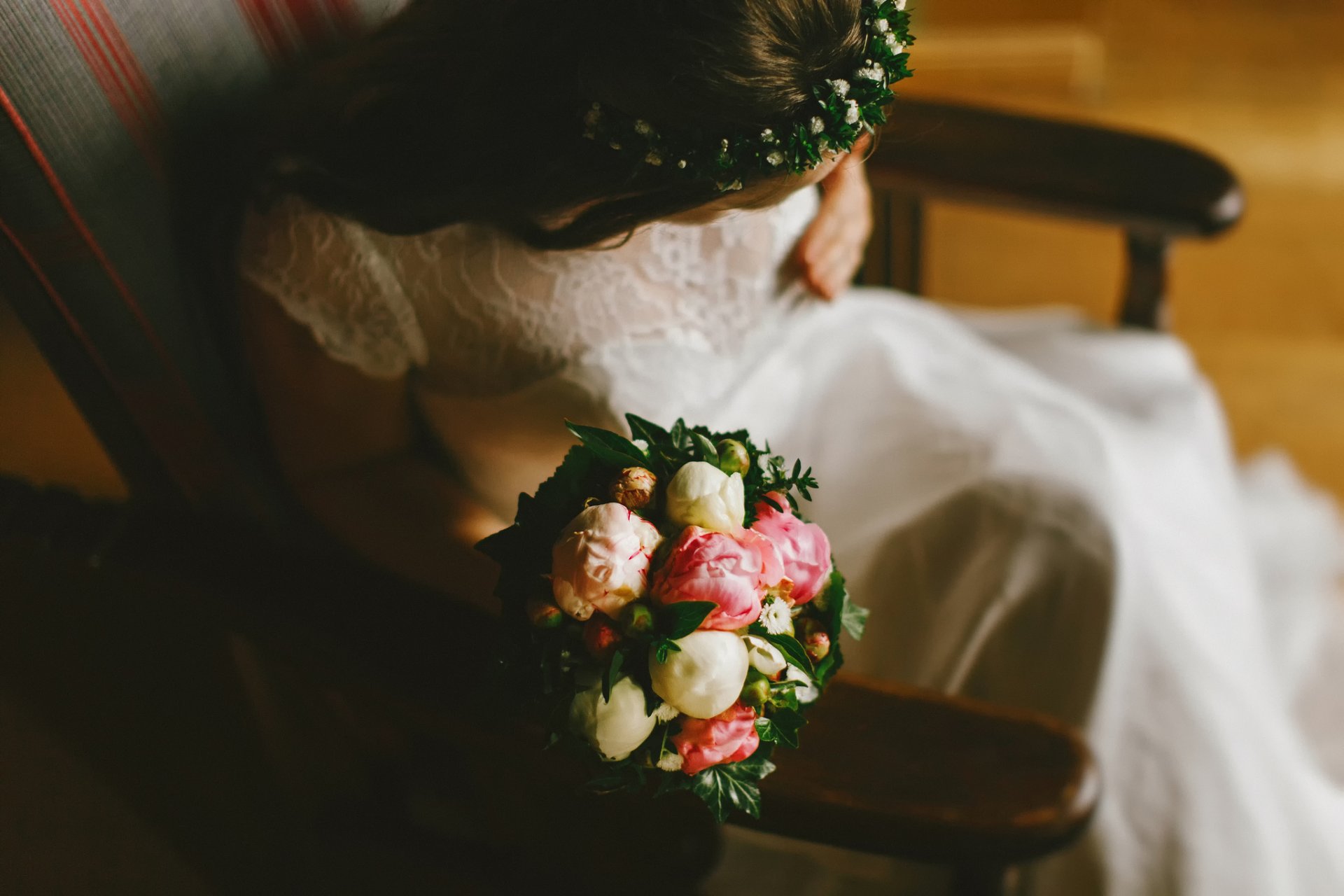 bride wedding bouquet of peonie