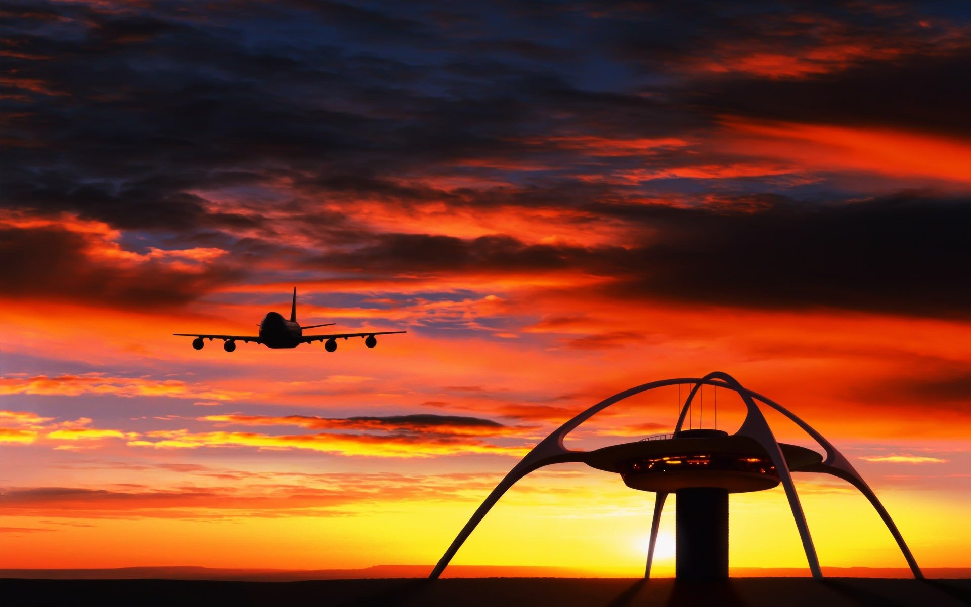 night plane the airport sky cloud