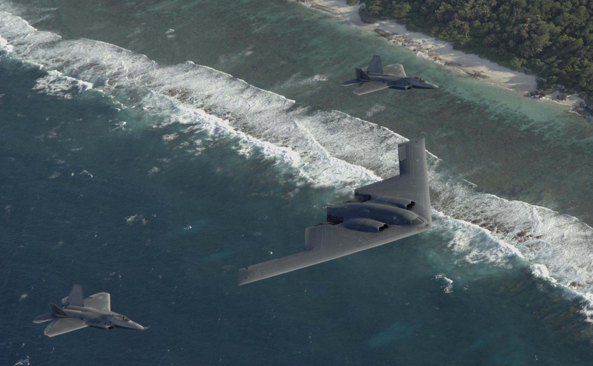 dos f22 b-2 pacífico