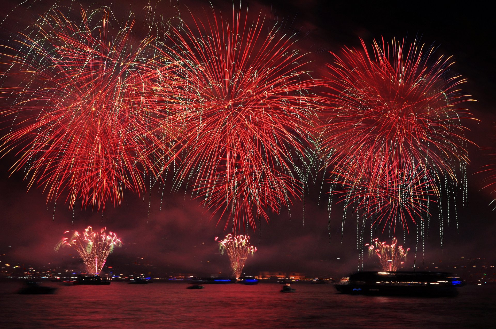 day of the republic turkey strait bosporus salute fireworks night light