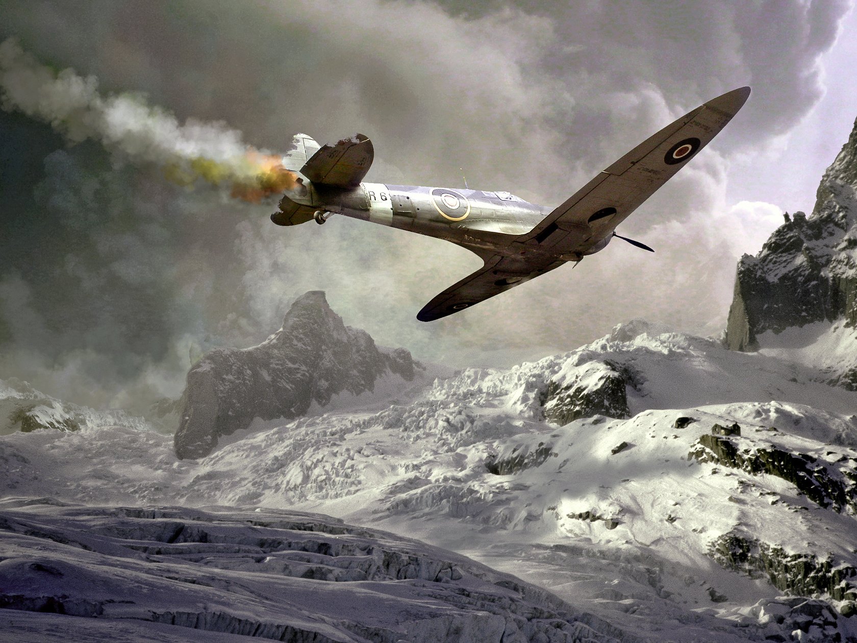 pitfire abbattuto spitfire aereo fumo caduta incidente guerra montagne neve inverno