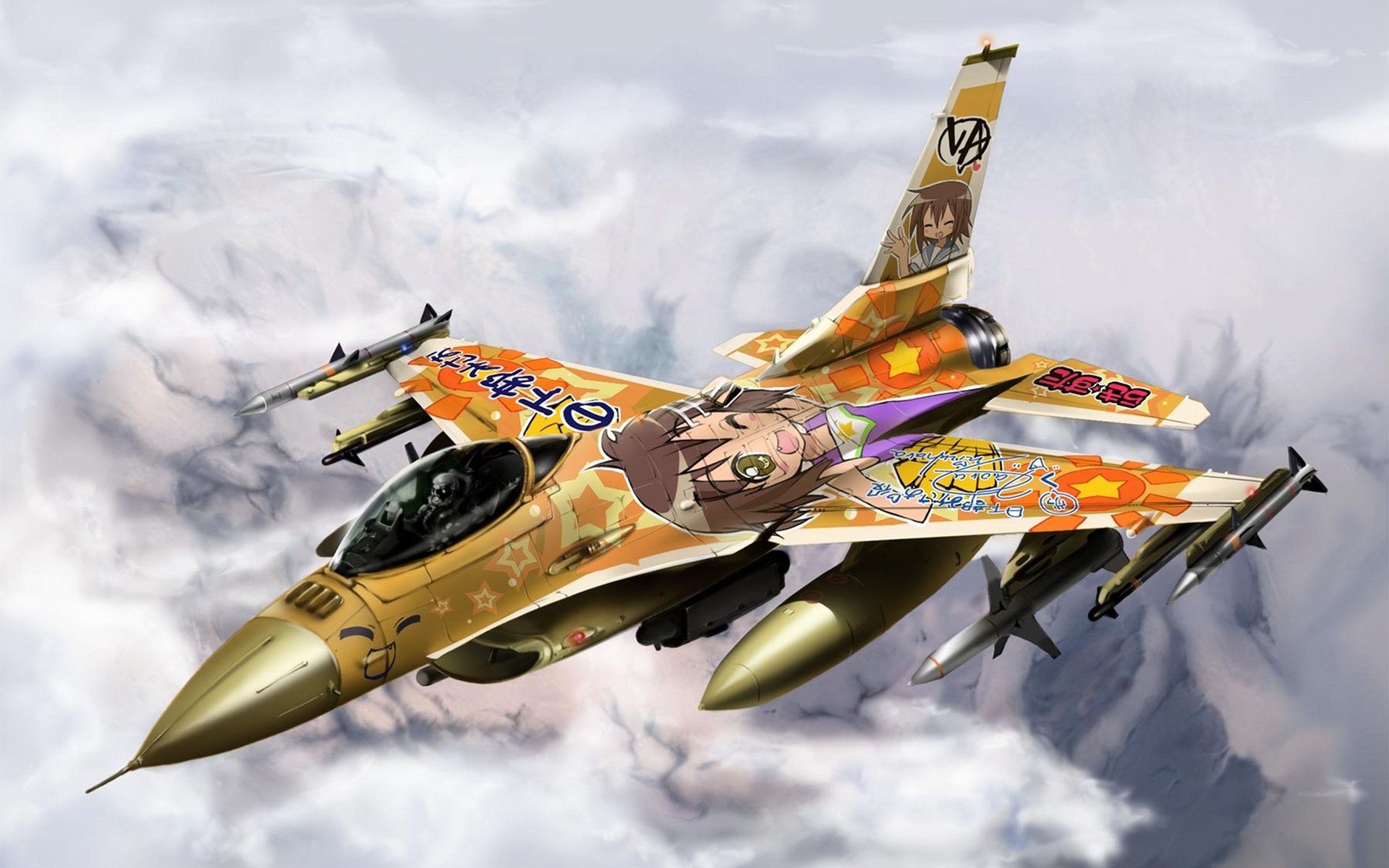 lucky star f-16 fighter fighting falcon konata izumi