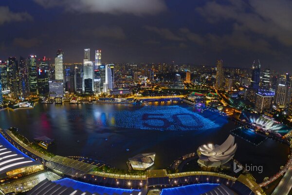 Les lumières de la nuit de Singapour Panorama