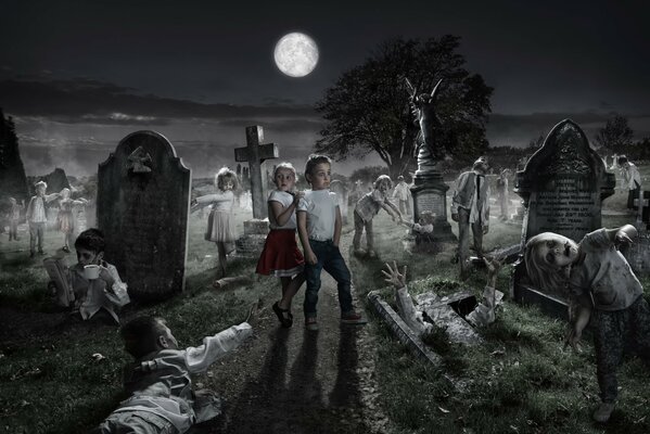 Ideen für ein Foto bei Halloween in der Nacht auf dem Friedhof