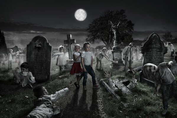Photo ideas for Halloween at night in the cemetery