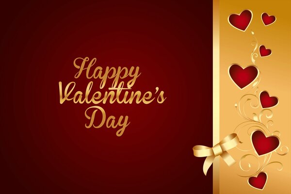 Happy Valentine s Day Spruch auf rotem Hintergrund mit goldener Schrift