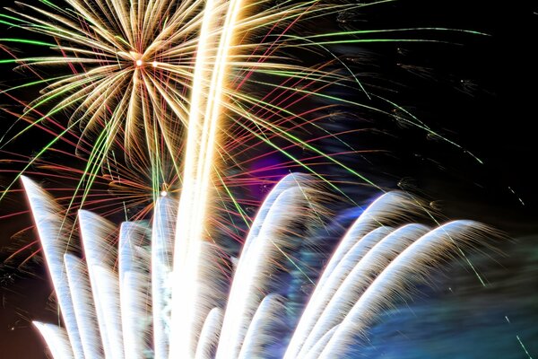 Multicolored fireworks on a black background