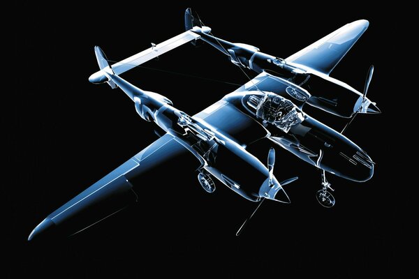 A model of a transparent airplane on a dark background