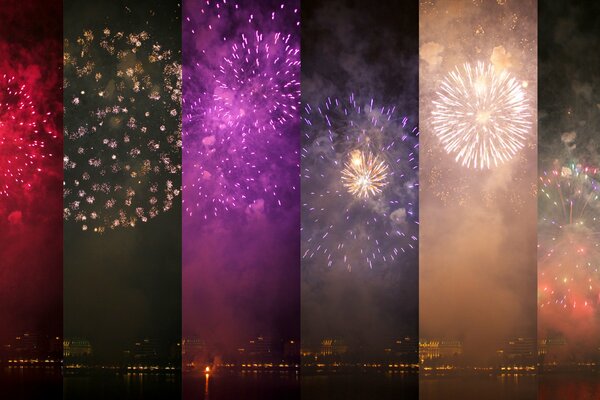 Nachtfeuerwerk in verschiedenen Farben