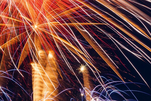 Fireworks and fireworks on a dark background