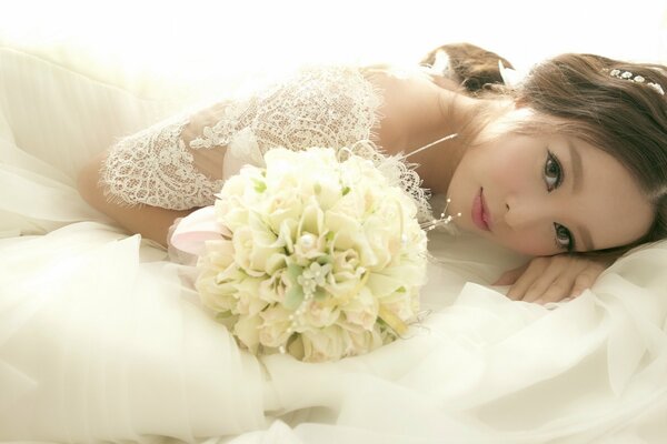 A beautiful bride with the look of a happy woman