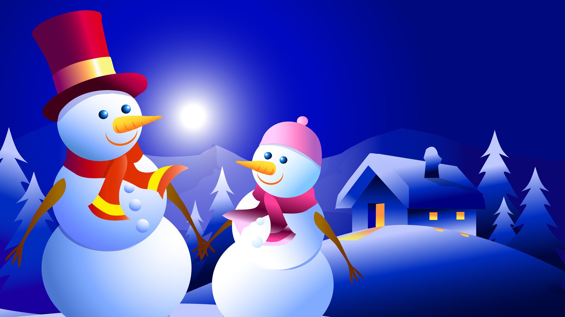 vector snowman winter new year christmas night house