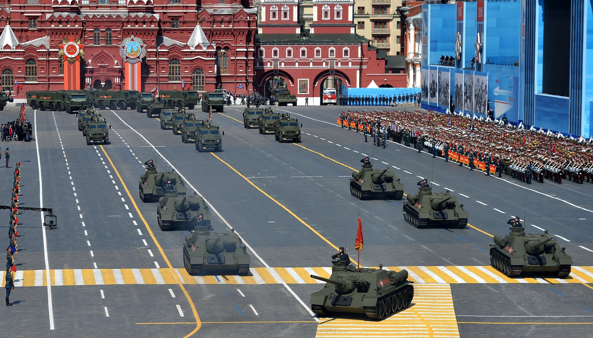 moscow town victory day holiday red square hits armored vehicle