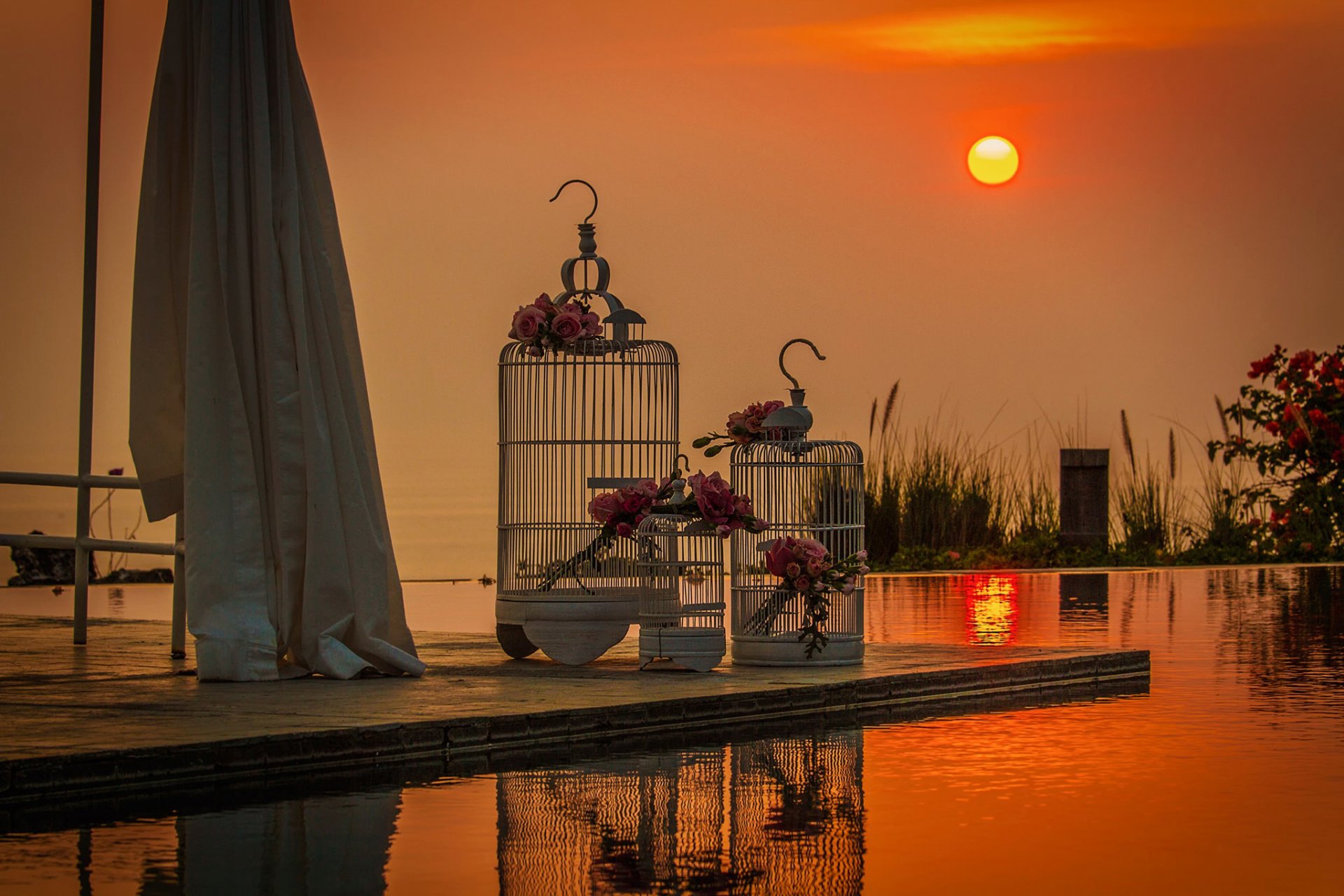 hochzeit blumensträuße sonne sonnenuntergang