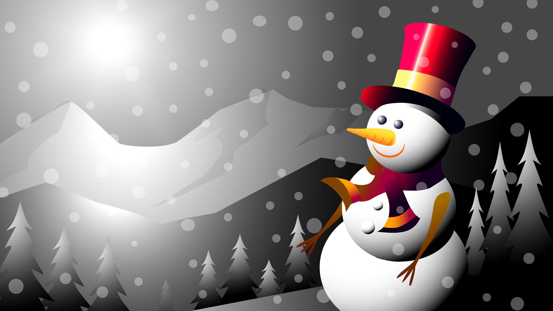 new year christmas snowman mountain collage vector card winter