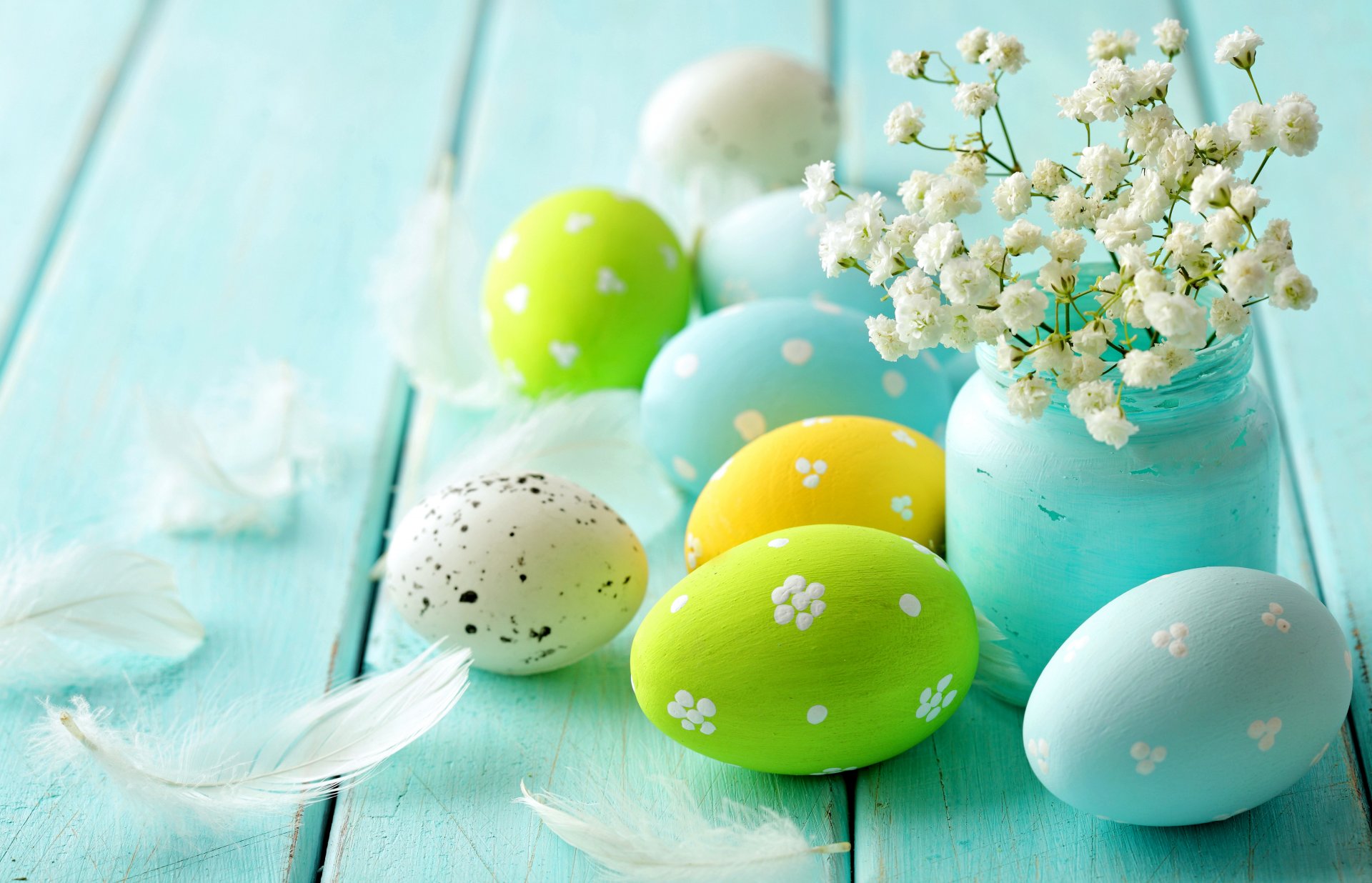 easter eggs feathers flowers paint