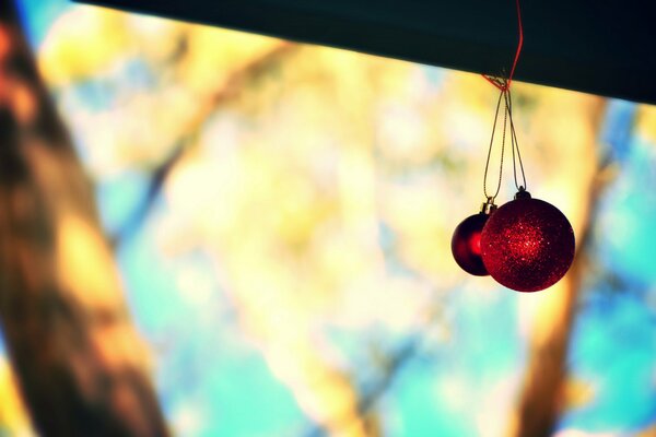 Red ball on a string in the new year