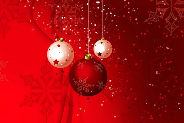 Christmas balls on a red background