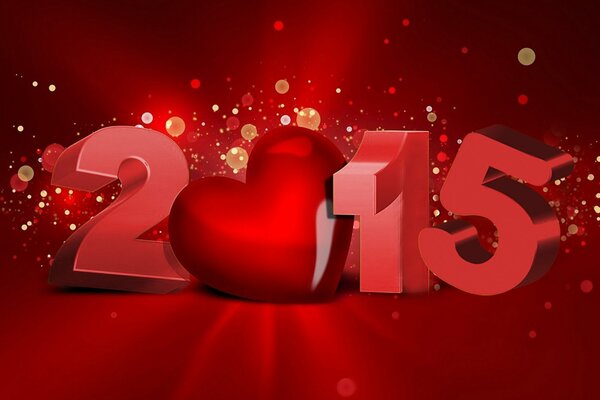 New Year s poster in red with the inscription two thousand fifteen and a red heart instead of zero