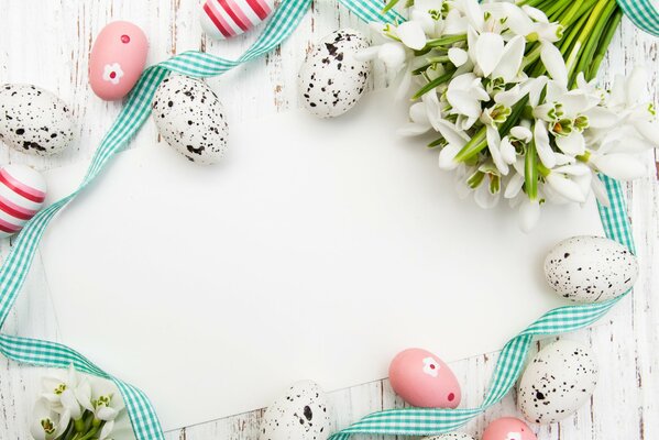 Easter still life with ribbon and flowers