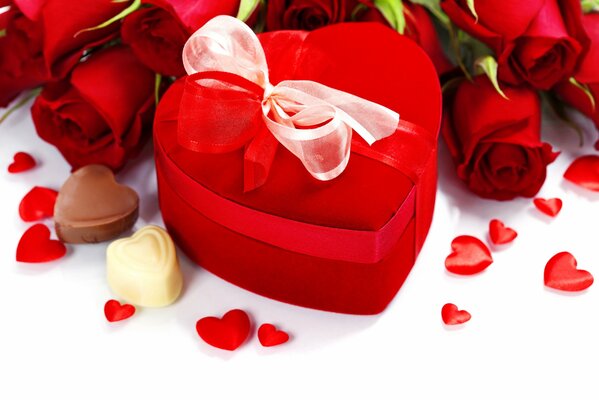 Romantic gift with roses and hearts