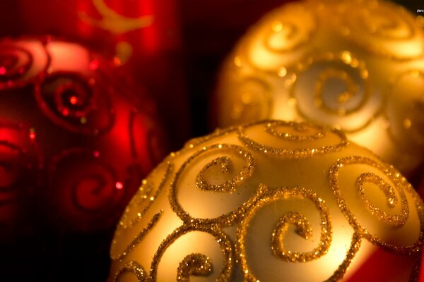 Christmas balls with patterns macro shooting