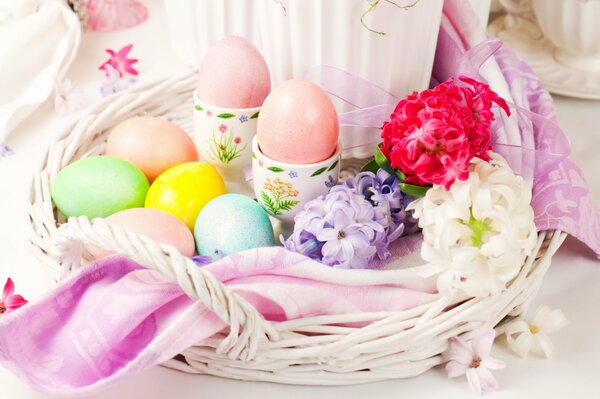 Easter painted eggs with hyacinths