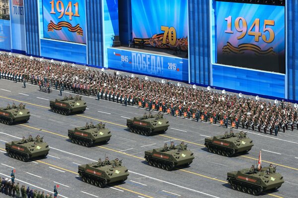 Armored vehicles ride on Victory Day on Red Square