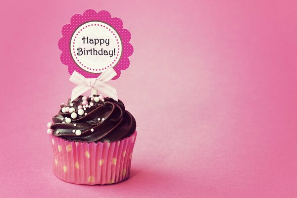 Chocolate cupcake with an emblem for a birthday