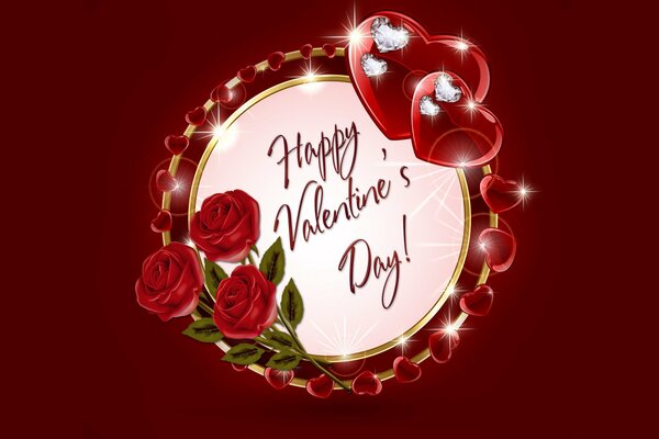 Tarjeta de San Valentín de forma redonda adornada con flores y corazón
