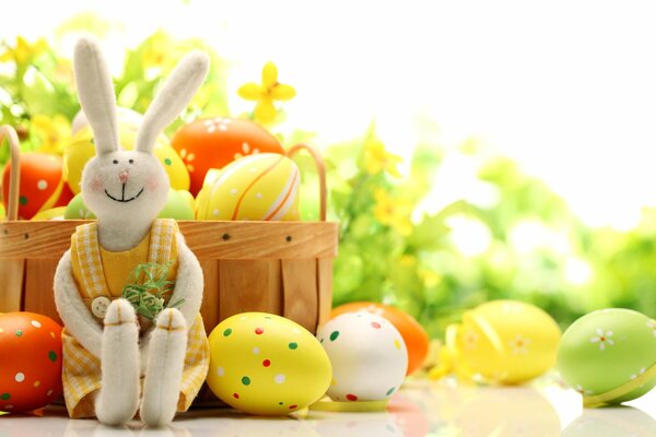 Easter bunny with a basket of eggs