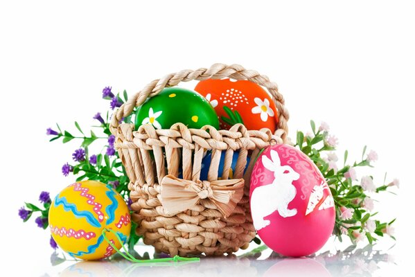 Wicker basket with Easter eggs