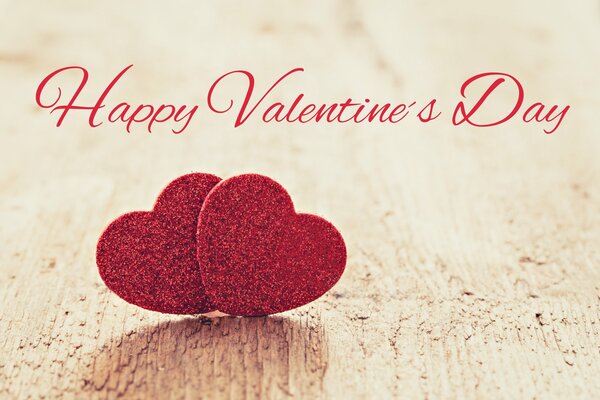 Поздравление с Днем Святого Валентина с двумя сердечками
