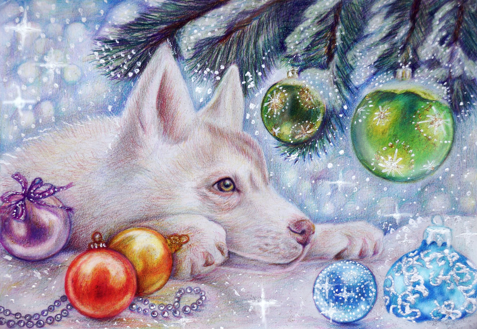 nieve año nuevo vacaciones juguetes árbol de navidad invierno lobo teen wolf arte