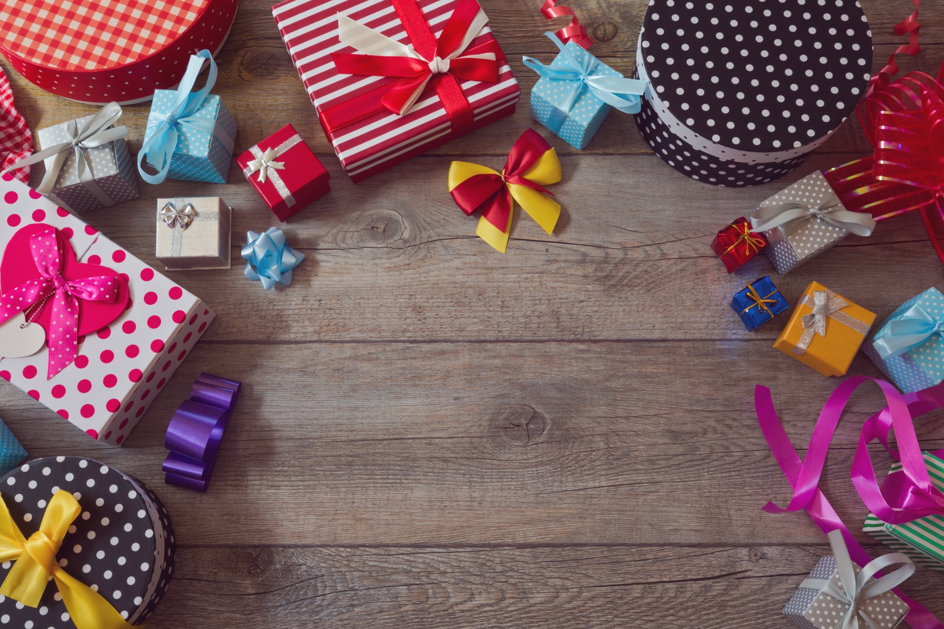 gifts box bows wood colorful