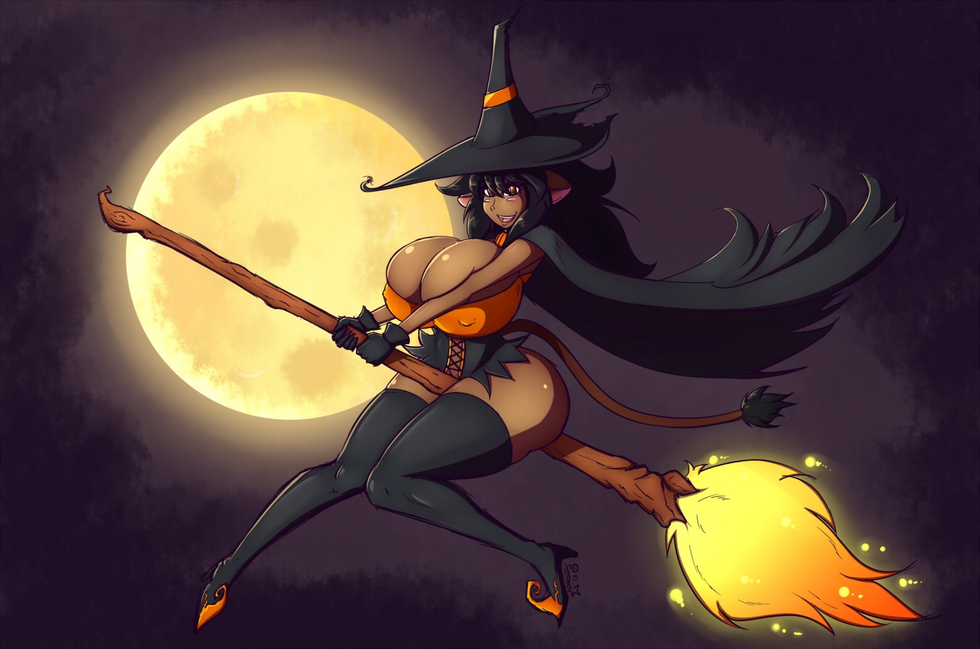 halloween czarownica miotła księżyc