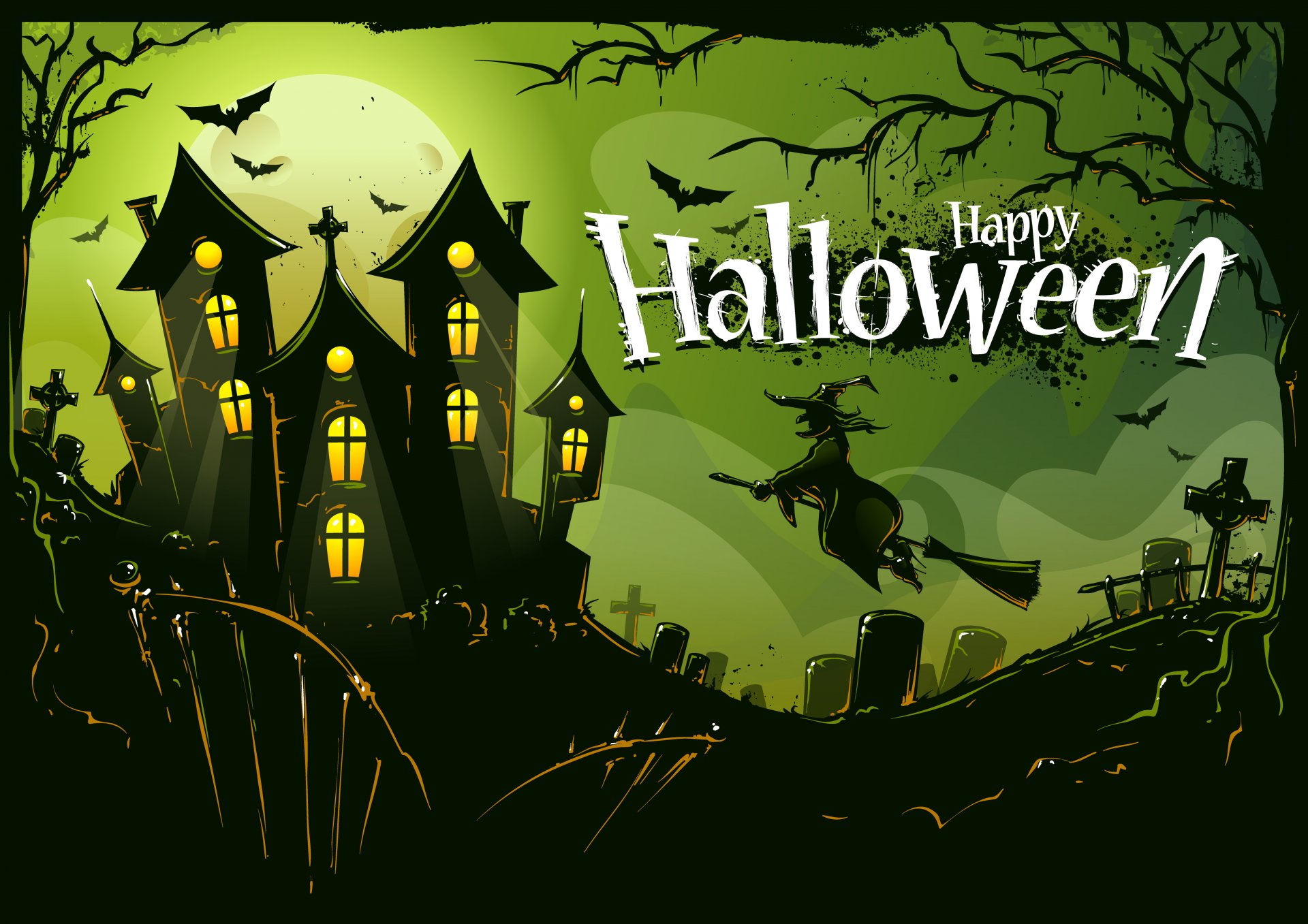 vacances halloween château oiseaux baba yaga arbres cimetière