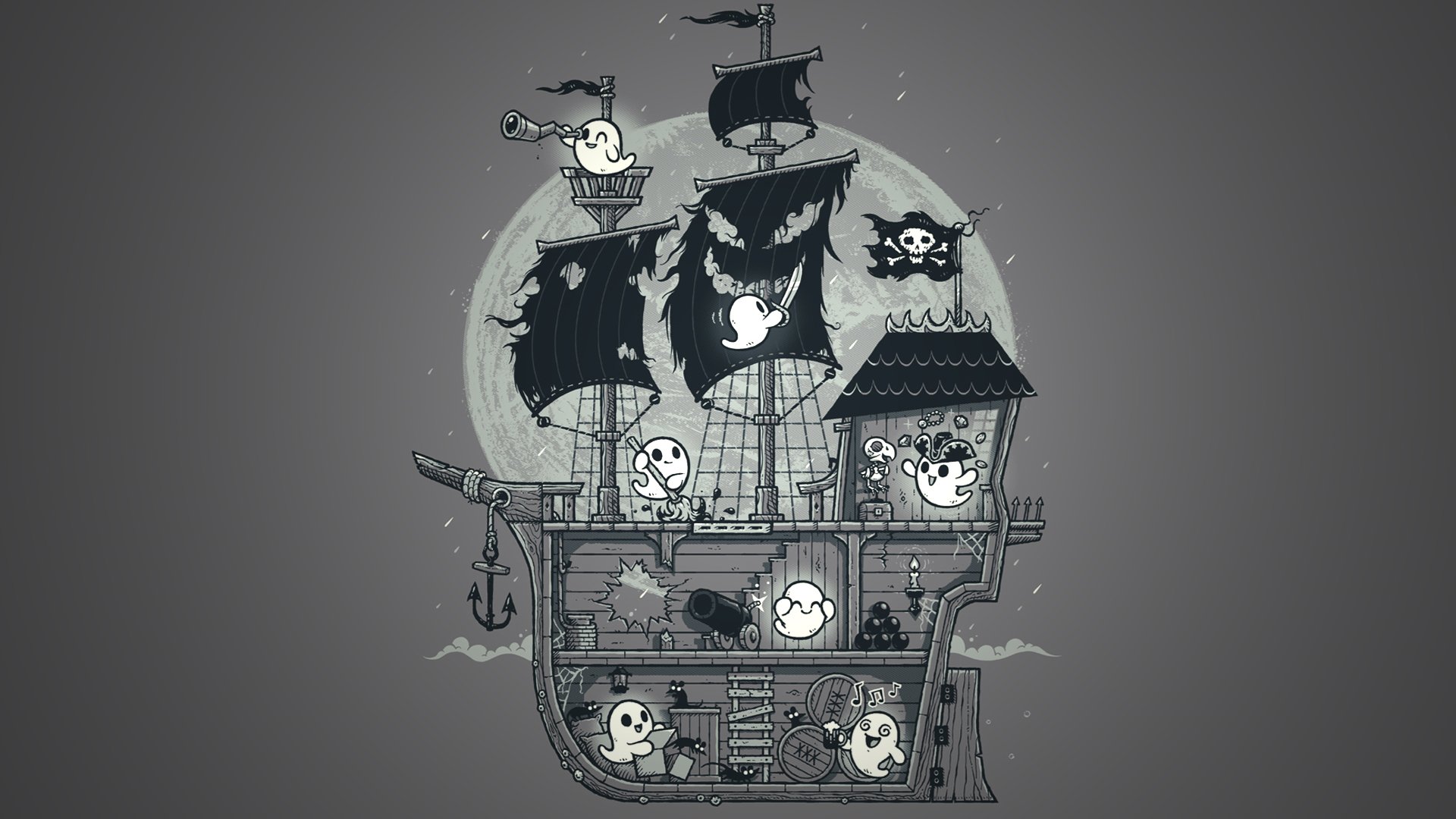 halloween halloween ghost ship moon cb minimalism