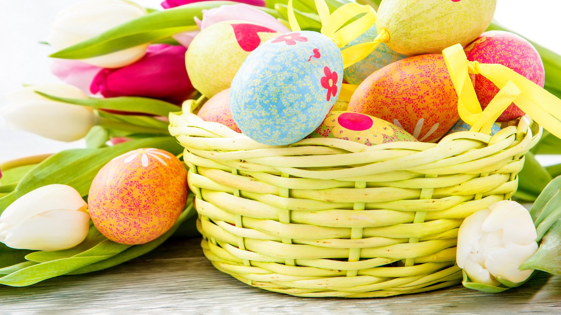 easter eggs basket flower tulip