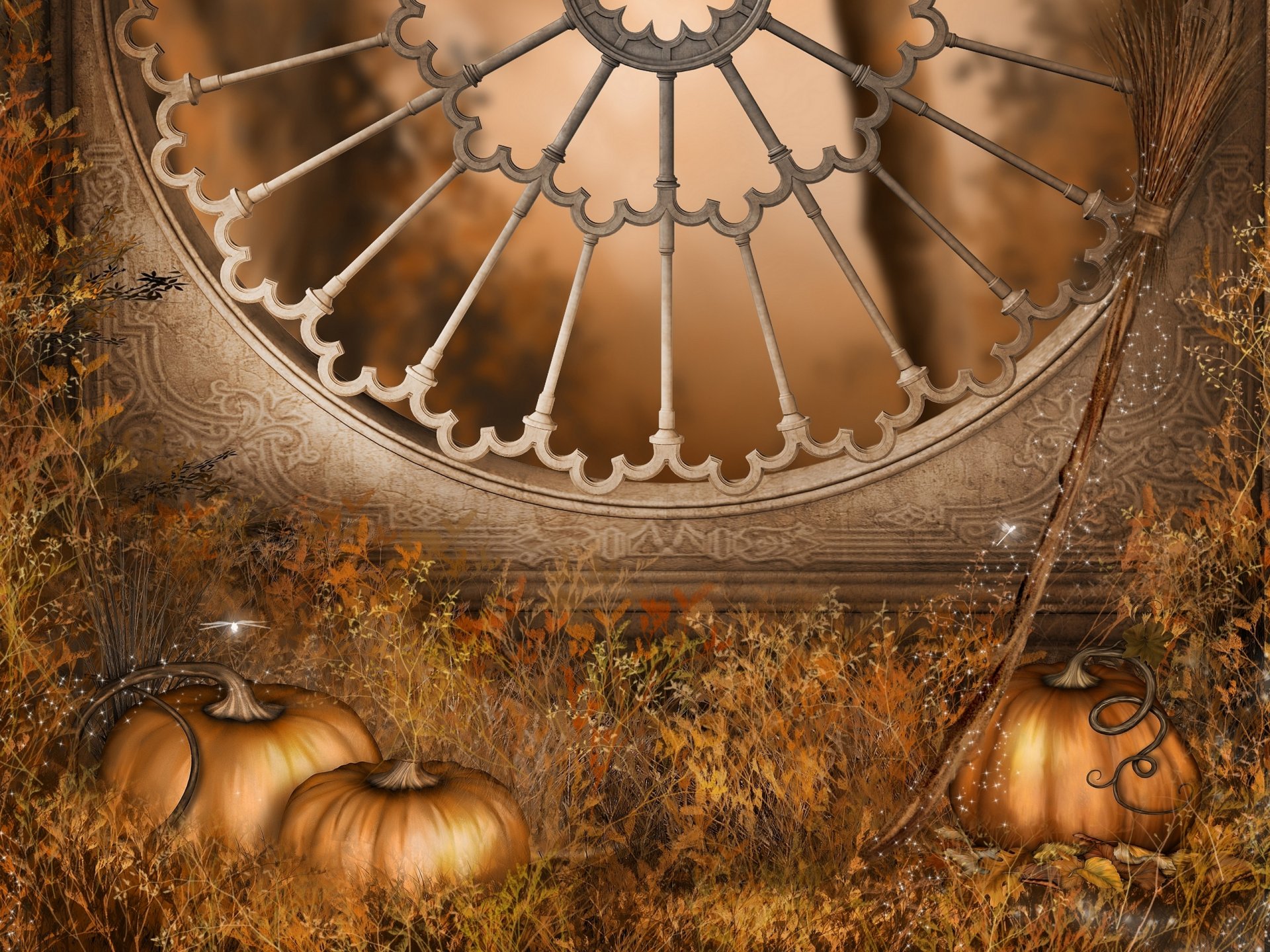 halloween día todos los santos todos hallows eve 31 de octubre vacaciones otoño arquitectura gótica ventana escoba calabaza jack lantern día de todos los santos víspera de todos los santos vacaciones 31 de octubre escoba