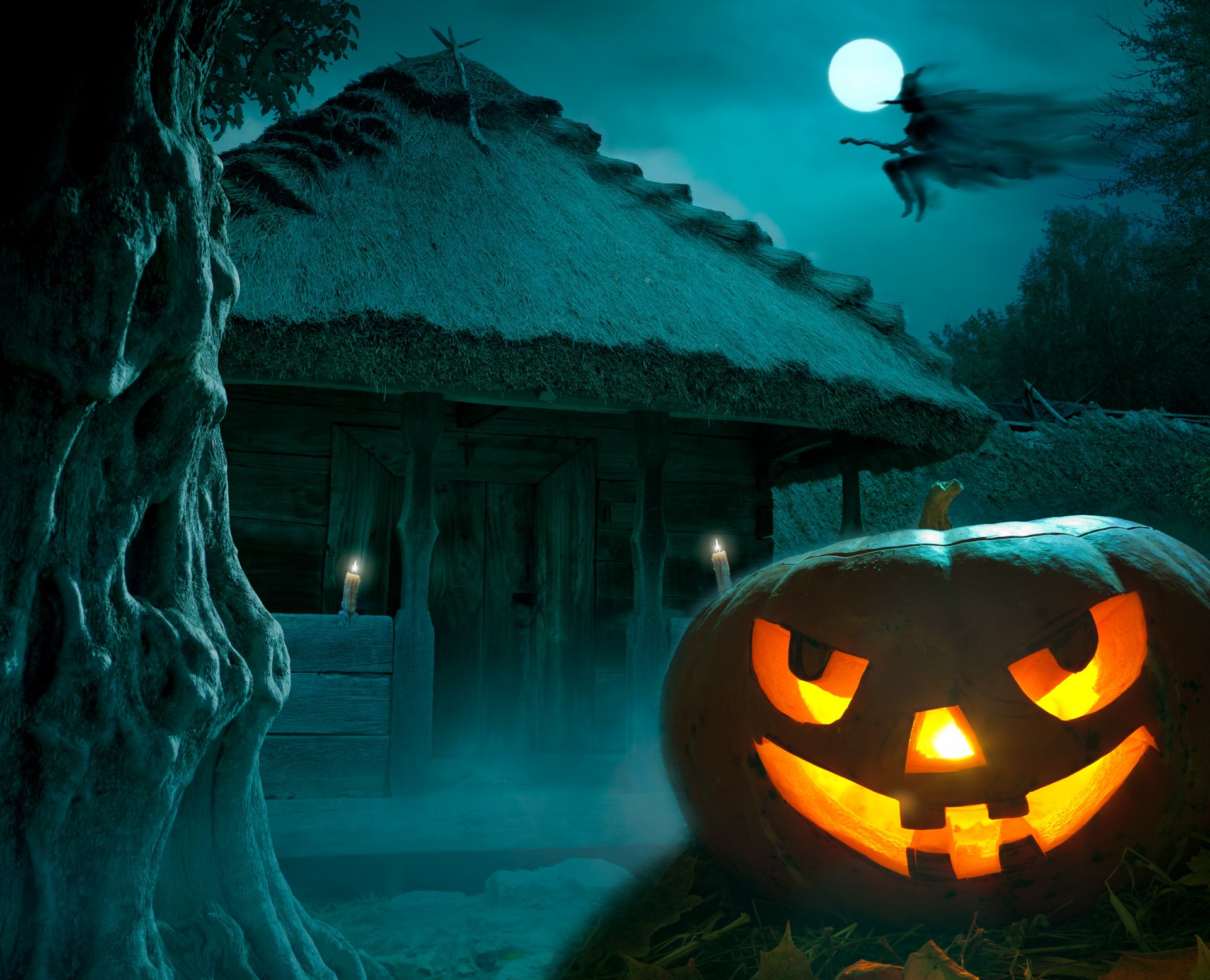 glücklich halloween urlaub mond hounted haus hexe nacht kürbis vollmond angst