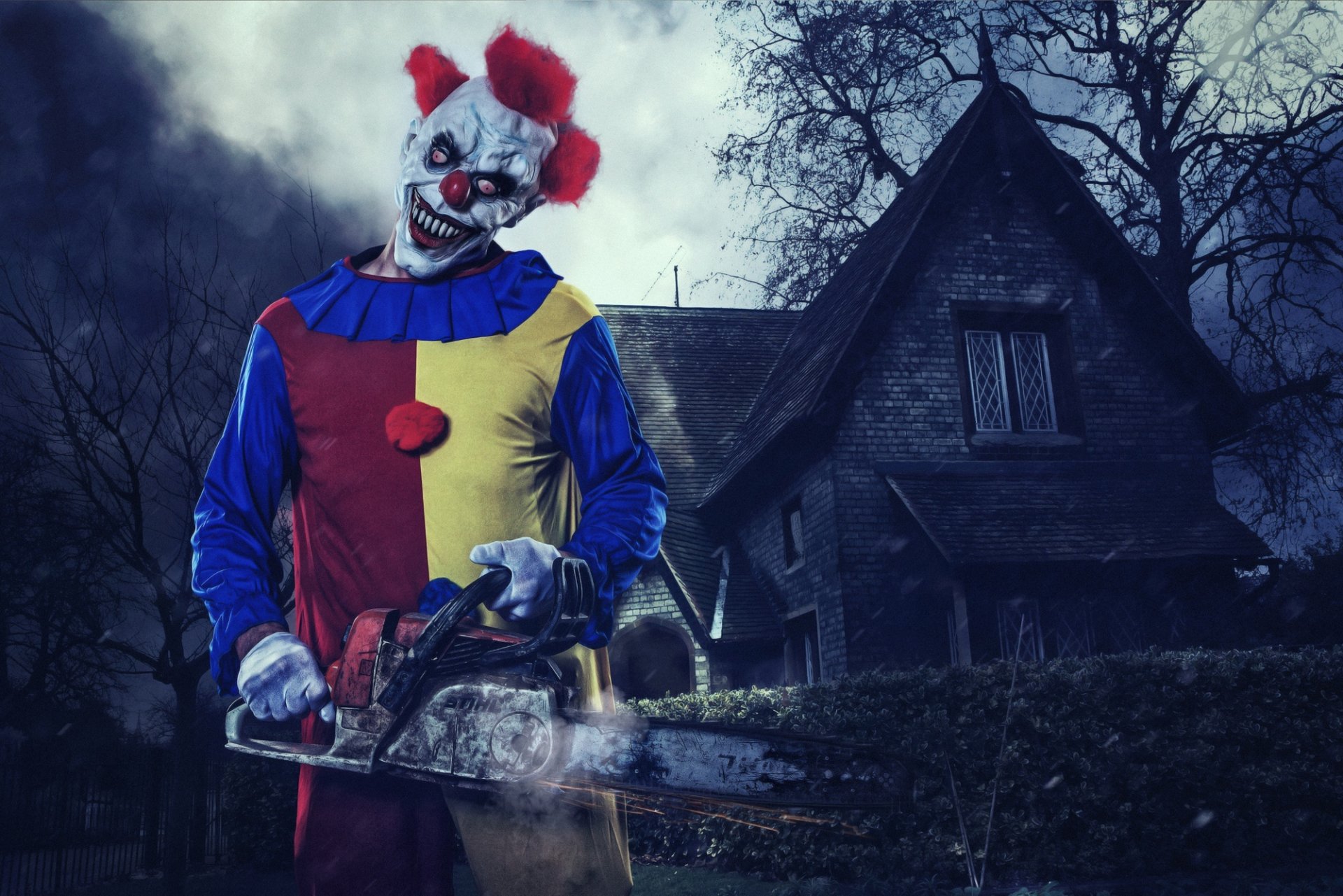 halloween killerclown halloween clown stihl chainsaw house mask
