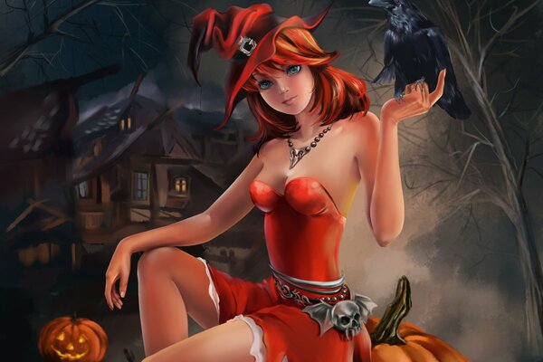 A raging pretty witch on Halloween