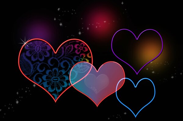 Plusieurs coeurs sur fond sombre