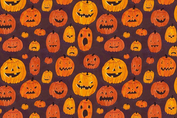 Halloween-Feiertag. Gelbe lächelnde Kürbisse