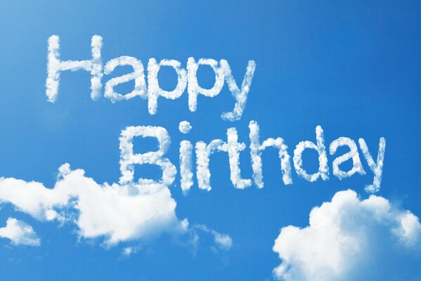 Happy birthday greetings on a blue sky background